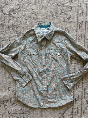 Roper Kids' Teal and Tan Paisley Button-Down Shirt